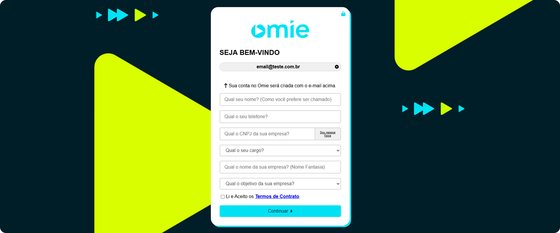 Tela de boas-vindas da Plataforma OMIE