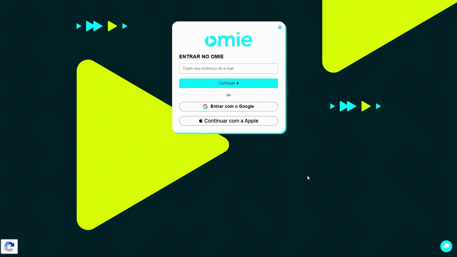 Tela de login da plataforma OMIE