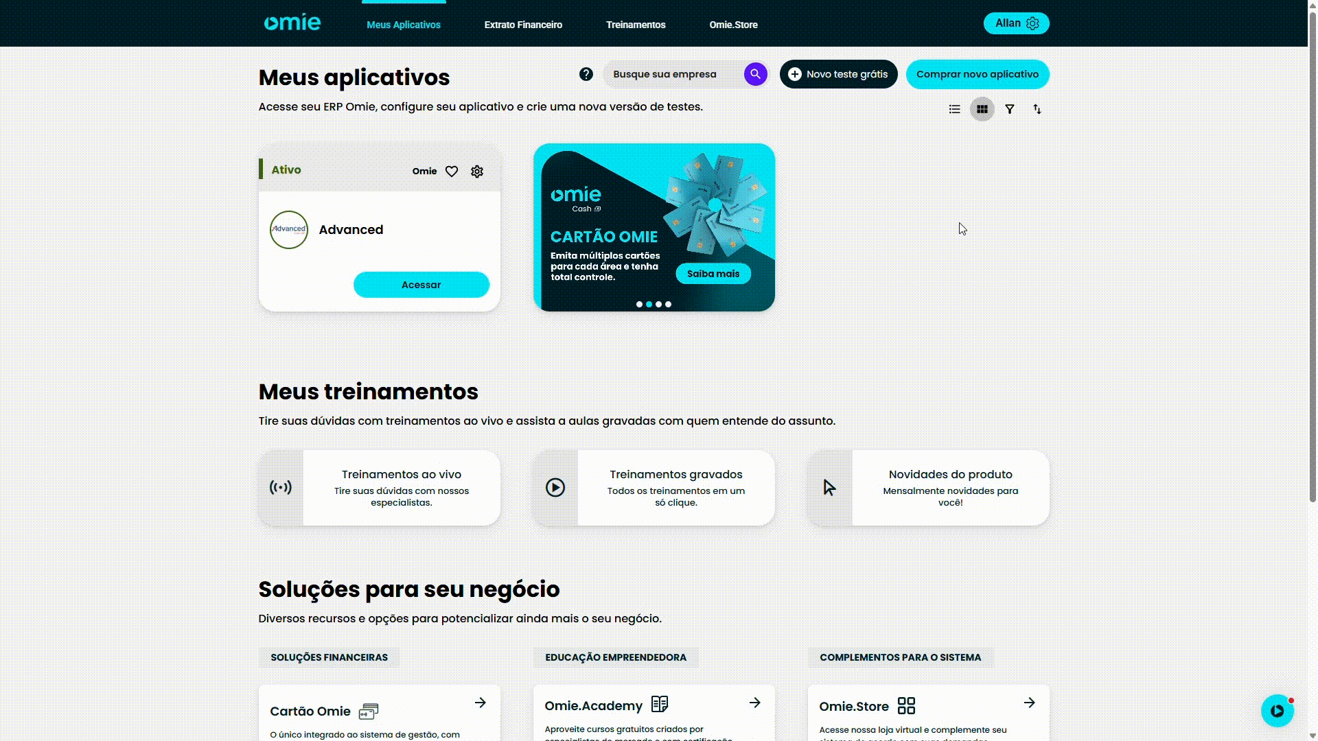 Menu Financeiro no Portal Omie